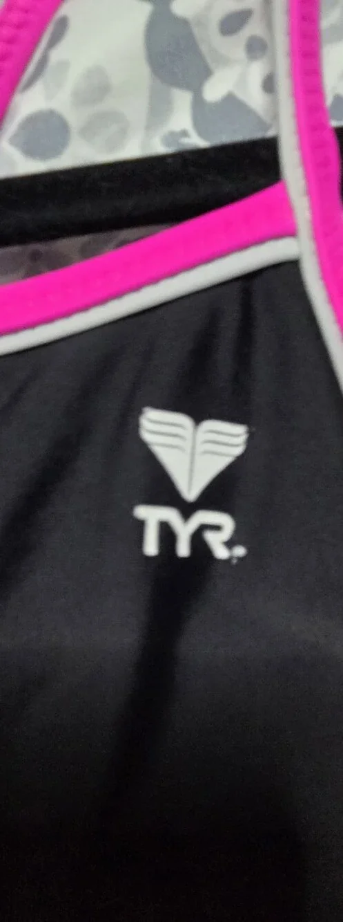 TYR Black and Teal One-Piece Swimsuit with Pink Trim Reversible
